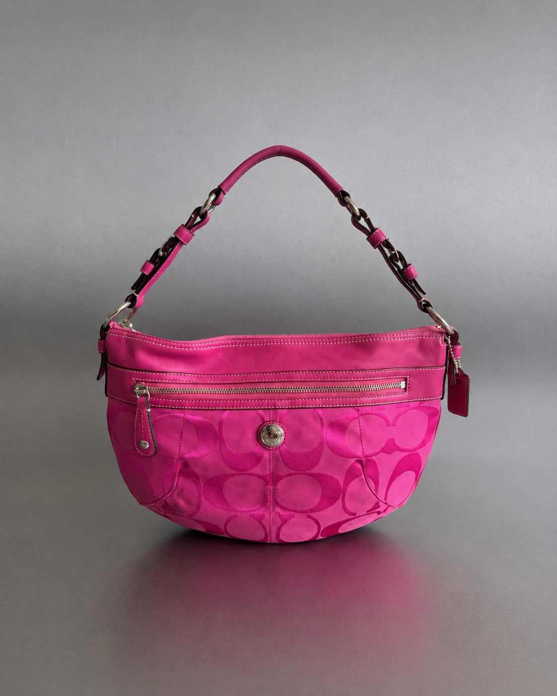 2000s Coach Pink Signature Hobo Shoulder Bag