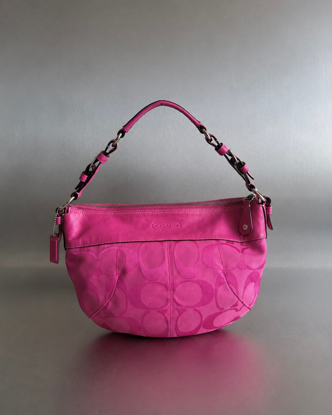 2000s Coach Pink Signature Hobo Shoulder Bag