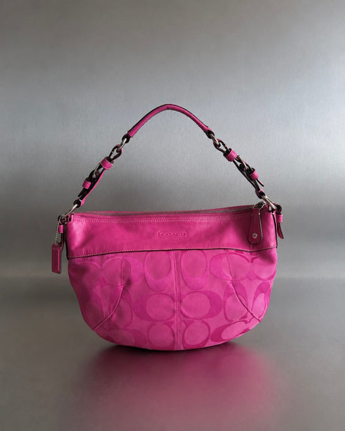 2000s Coach Pink Signature Hobo Shoulder Bag
