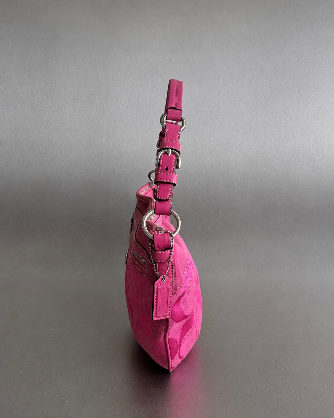 2000s Coach Pink Signature Hobo Shoulder Bag