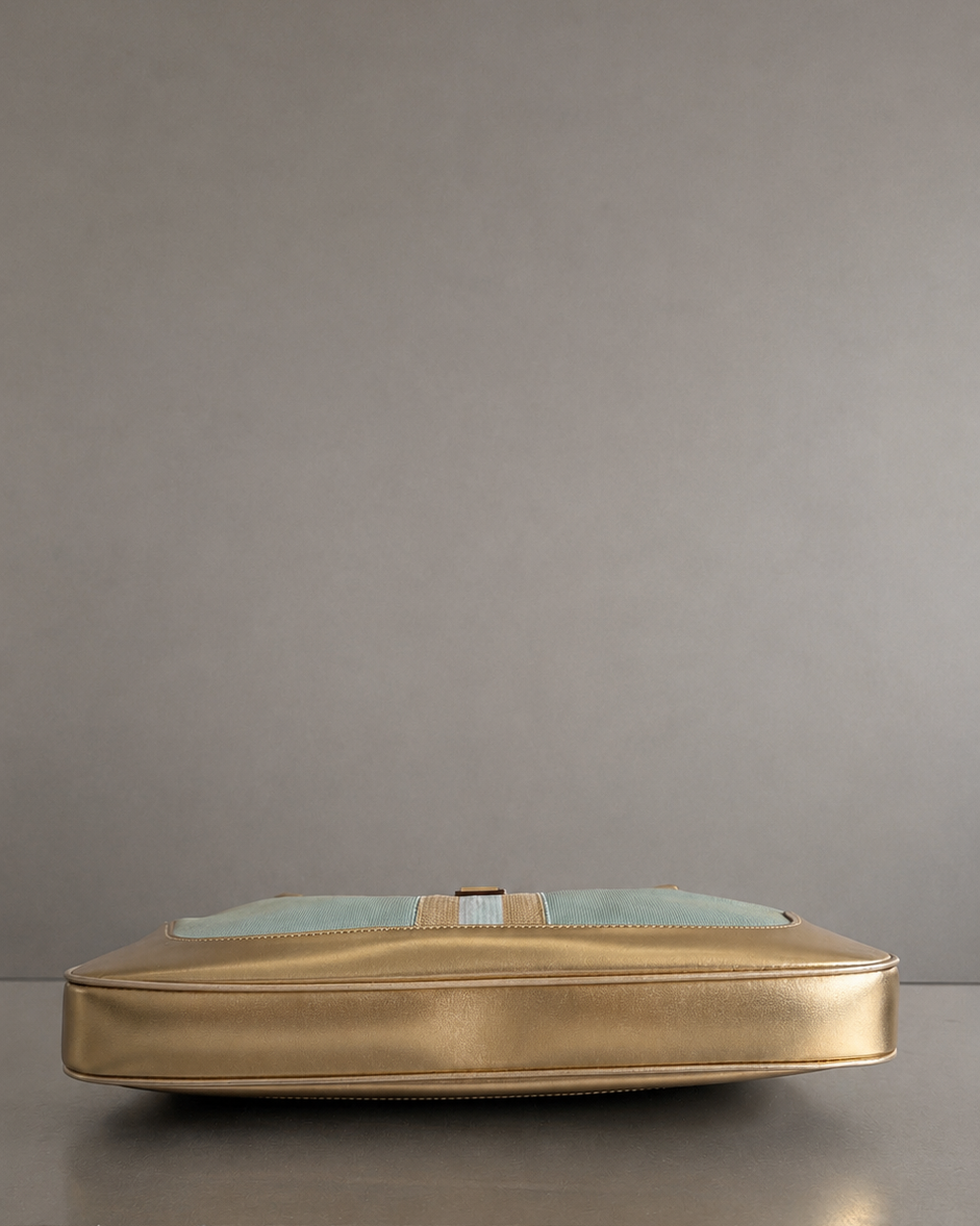 Gucci Jackie O Hobo Tom Ford 1999 in Turquoise Metallic Canvas & Gold Leather
