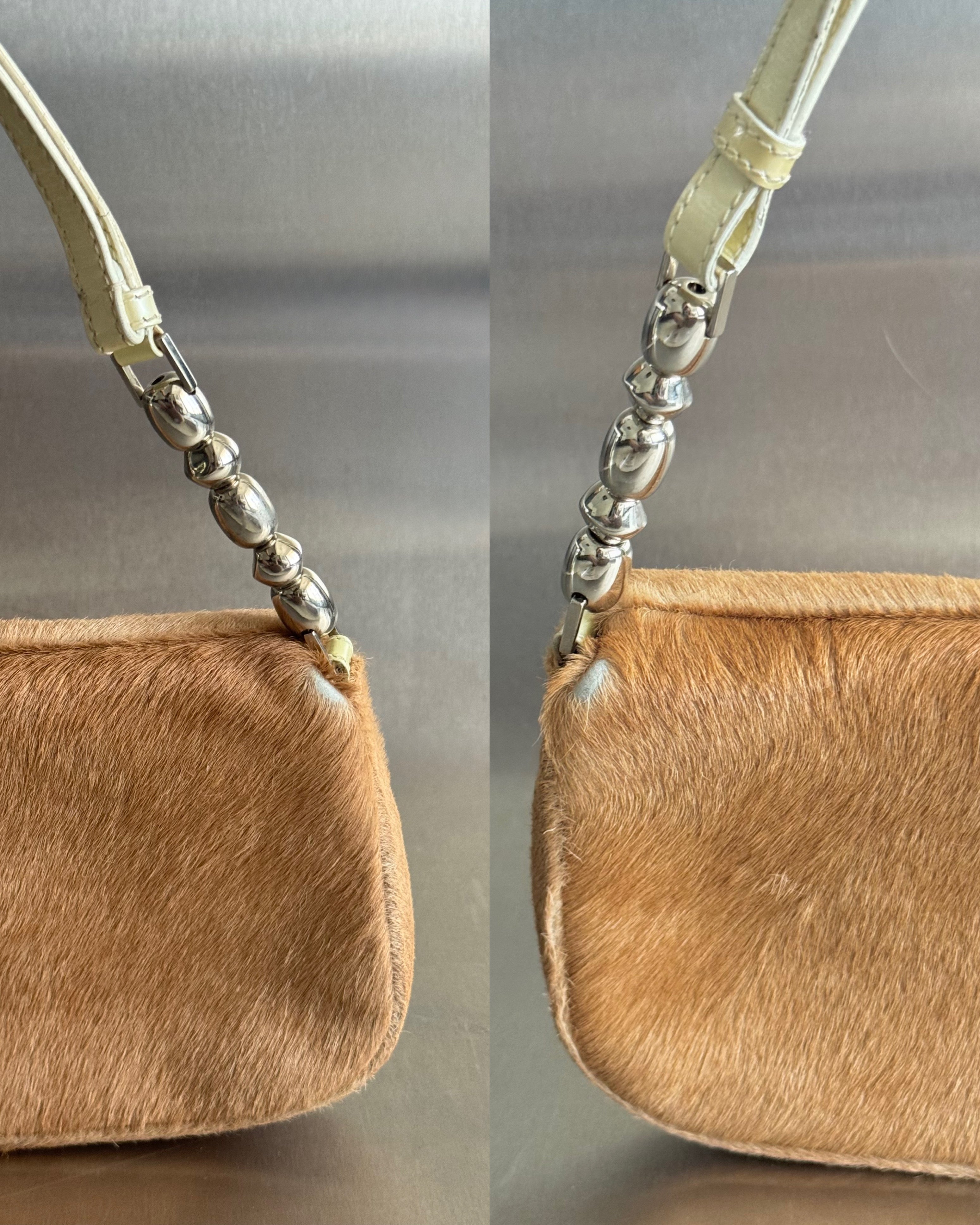 Rare 2000s Dior Tan Pony Hair Malice Shoulder Bag by John Galliano 
